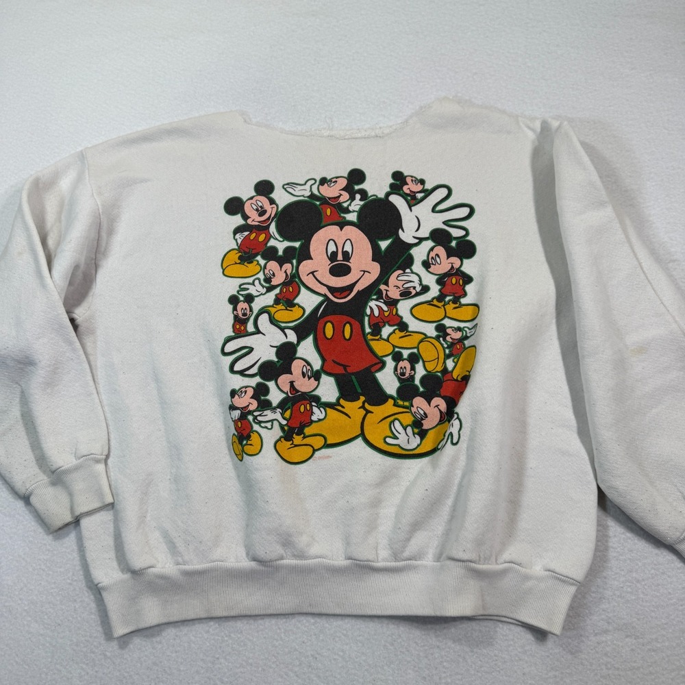 Disney Mickey Mouse Sweatshirt Unisex S‎ White Crewneck All Over Print